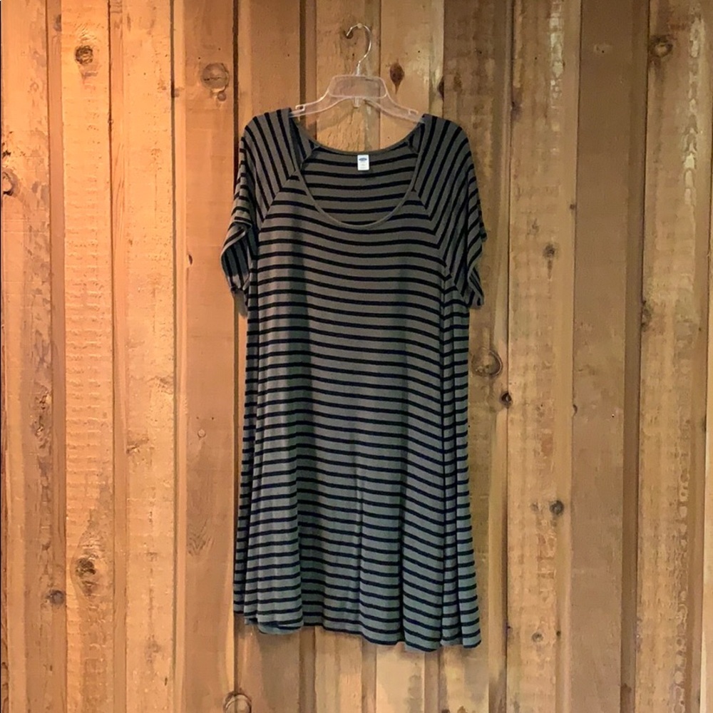 Old Navy Green and Black Striped T Shirt Dress